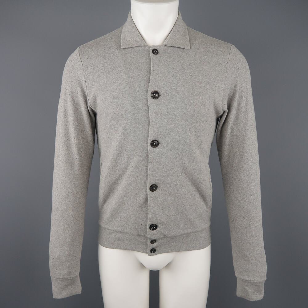HOMECORE S Heather Gray Speckled Jersey Button Up Collared Jacket